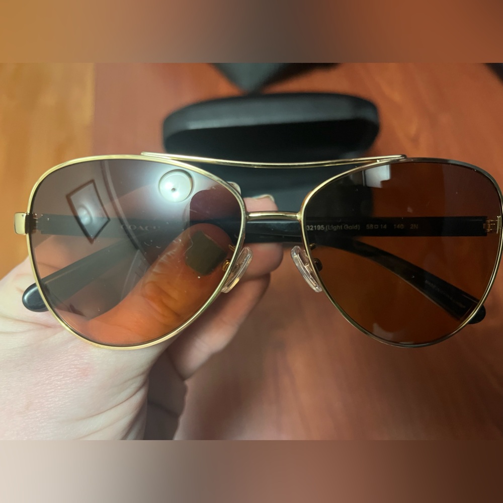 Coach Gold and Brown Aviator Sunglasses